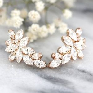 Bridal Rose Gold earrings Swarovski Climbers
